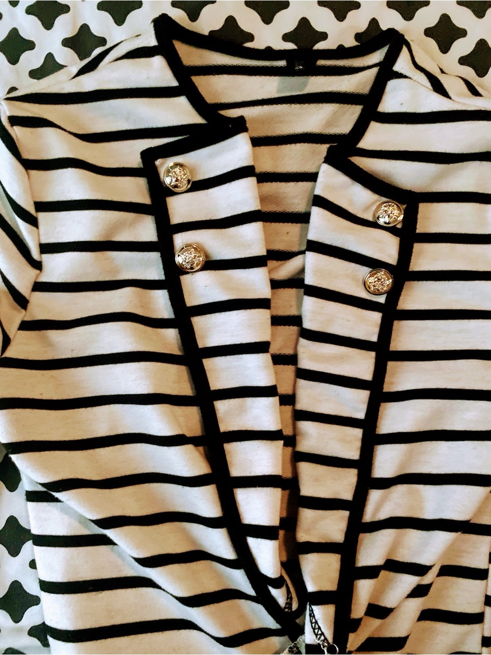 Striped Black & White Women's Jacket with Decorative Buttons